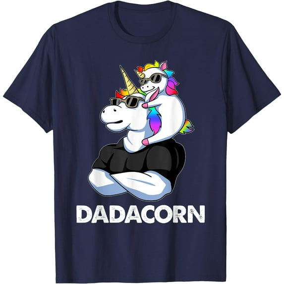 Dadacorn Unicorn Dad and Baby Christmas Papa Father's Day Unisex T-Shirt for Men Women Kids Toddler,Navy Color,Size YL