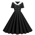 thumbnail image 1 of Dadaria 1950S Dresses for Women Vintage Black Short Sleeve 1950S Dress Midi Vintage Retro Ruched Pleated A-Line Dresses Plain V-Neck Casual Dress Loungewear Leisure Clothes 2XL, 1 of 7