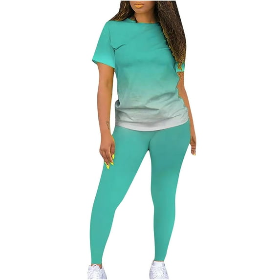 Dadaria 2 Piece Outfits for Women Pants Sets Plus Size GradientG Two piece Suit Short Sleeve Sport T Shirt Pants Mint Green XXXXXL,Female