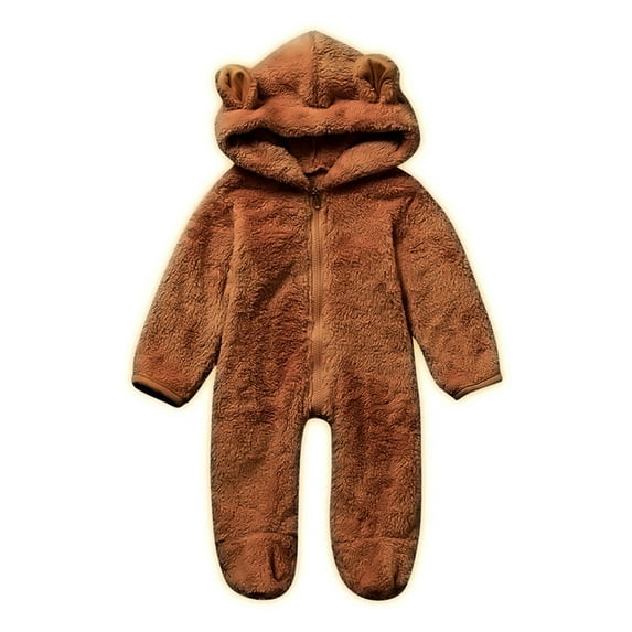 Dadaria Baby Clothes 60-80 Newborn Baby Boy Girls Winter Fleece Jumpsuit Solid Hooded Romper Warm Outwear Brown 6-12 Months,Baby