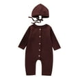 thumbnail image 1 of Dadaria Baby Girls Bodysuits 0-12M Newborn Infant Baby Boys Girls Solid Single Breasted Romper Jumpsuit+Hat Outfits Brown 90,Boys Girls, 1 of 9