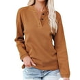 thumbnail image 1 of Dadaria Blouses for Women Women's Casual Solid Color Buttons Long Sleeve V-Neck Loose Shirt Blouse Top Brown XL,Women, 1 of 1
