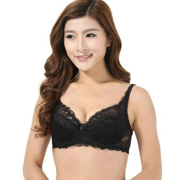 Dadaria Bras for Women Push Up Deep V Ultrathin Underwire Padded Lace Brassiere Bra Black 38B,Women