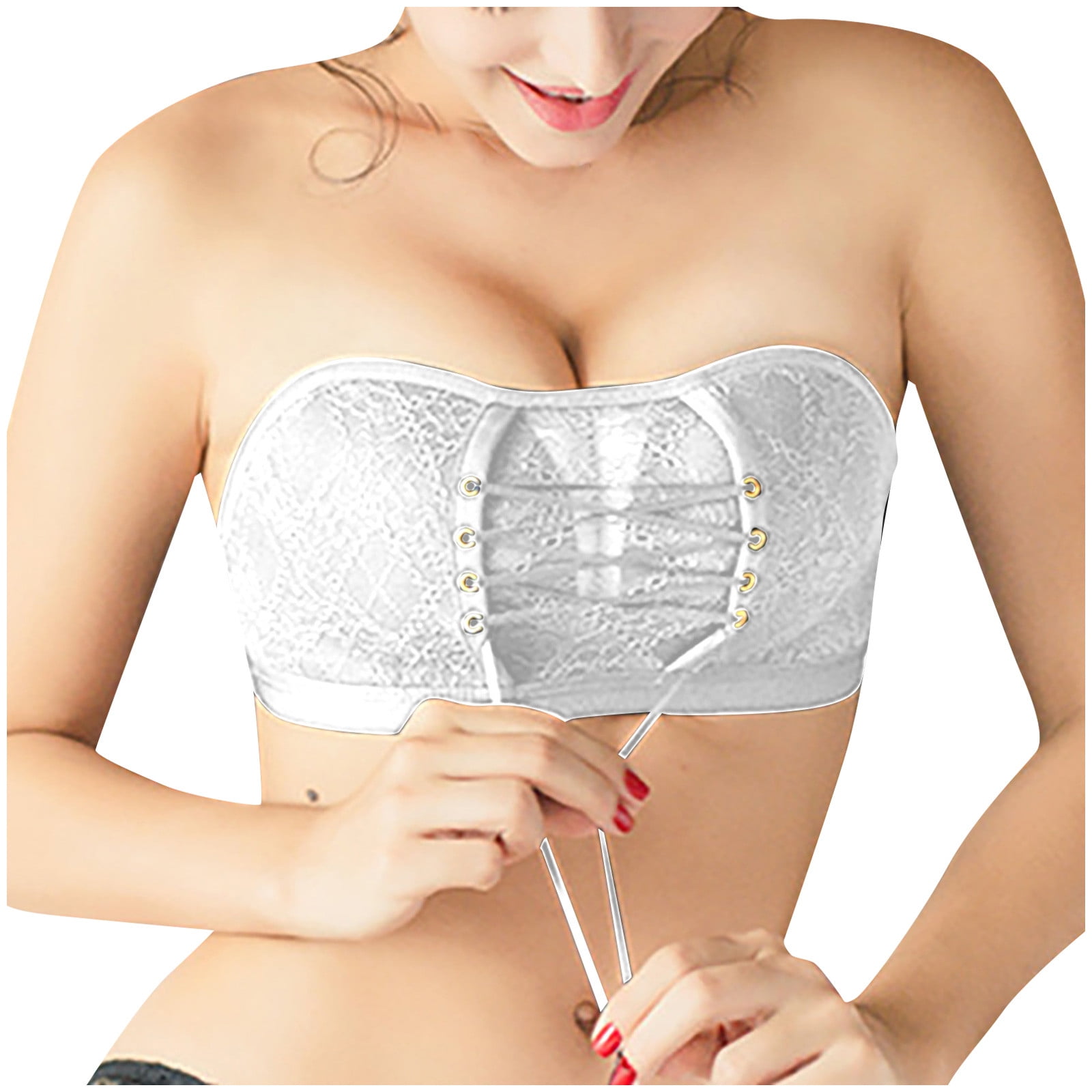 Dadaria Breast Feeding Bras for Women One-Piece Bra Everyday Underwear  Strapless Lace Drawstring Bandeau White 75D,Women