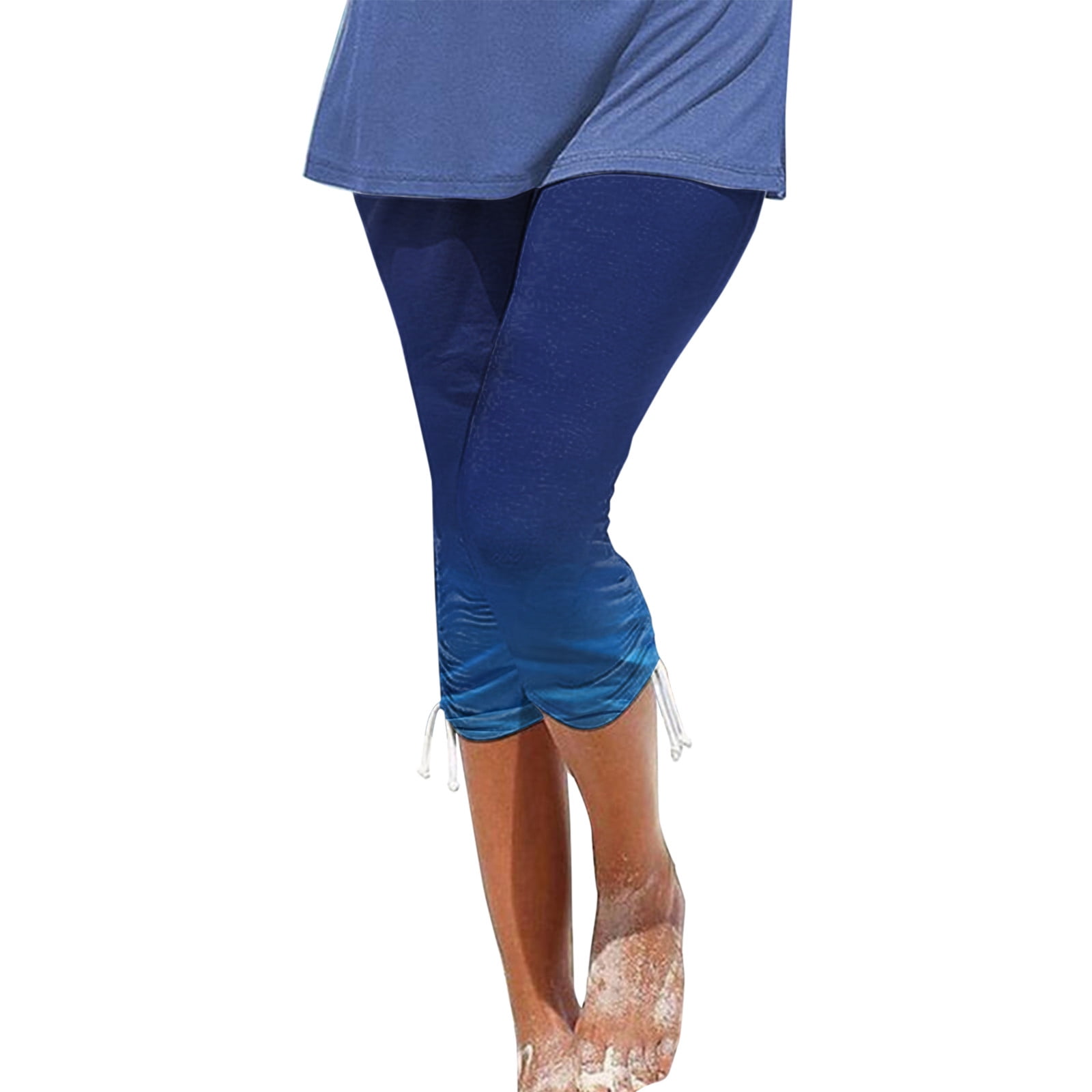 Dadaria Capri Pants for Women Plus Size Stretch Drawstring Printed Cropped  Pants Blue XL,Female 
