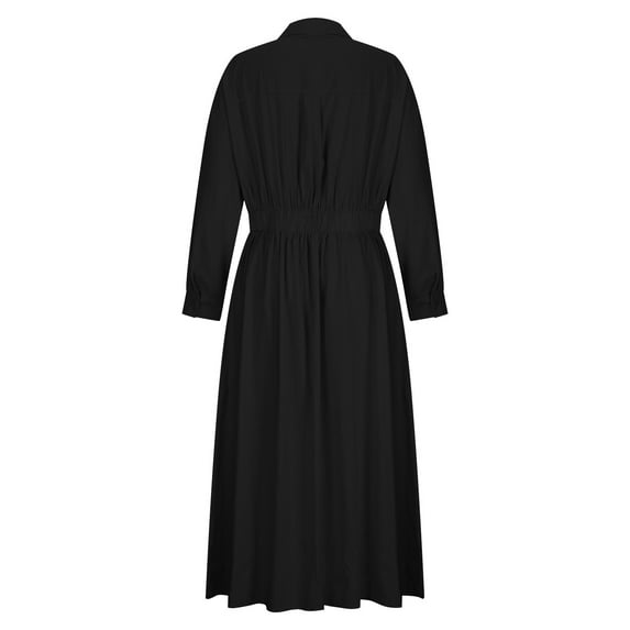 Dadaria Fall Casual Dresses for Women 2022 Women's Fashion Turndown Collar Loose Cotton Linen Long Sleeve Tightness High Waist Dress Black M,Women