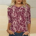 thumbnail image 1 of Cavosen Shirts for Women 3/4 Sleeve Floral Graphic Print Pullover Tops Round Neck Loose Fit Summer Tees Soft Vacation Trendy Blouse Beach Resort T-Shirts Going out Outdoor L, 1 of 5
