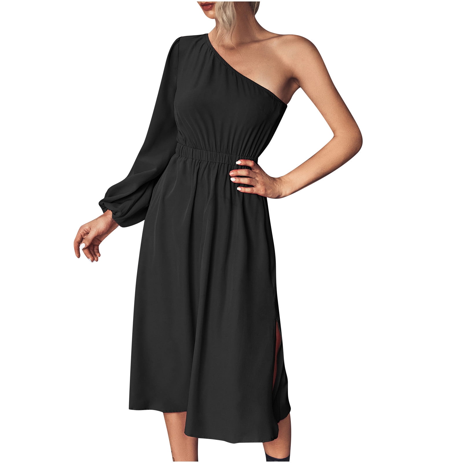 midi homecoming dresses 2022 A-Line Straps Mid-Calf Black Satin Homecoming Dress with Pockets PD057 US2 / Black