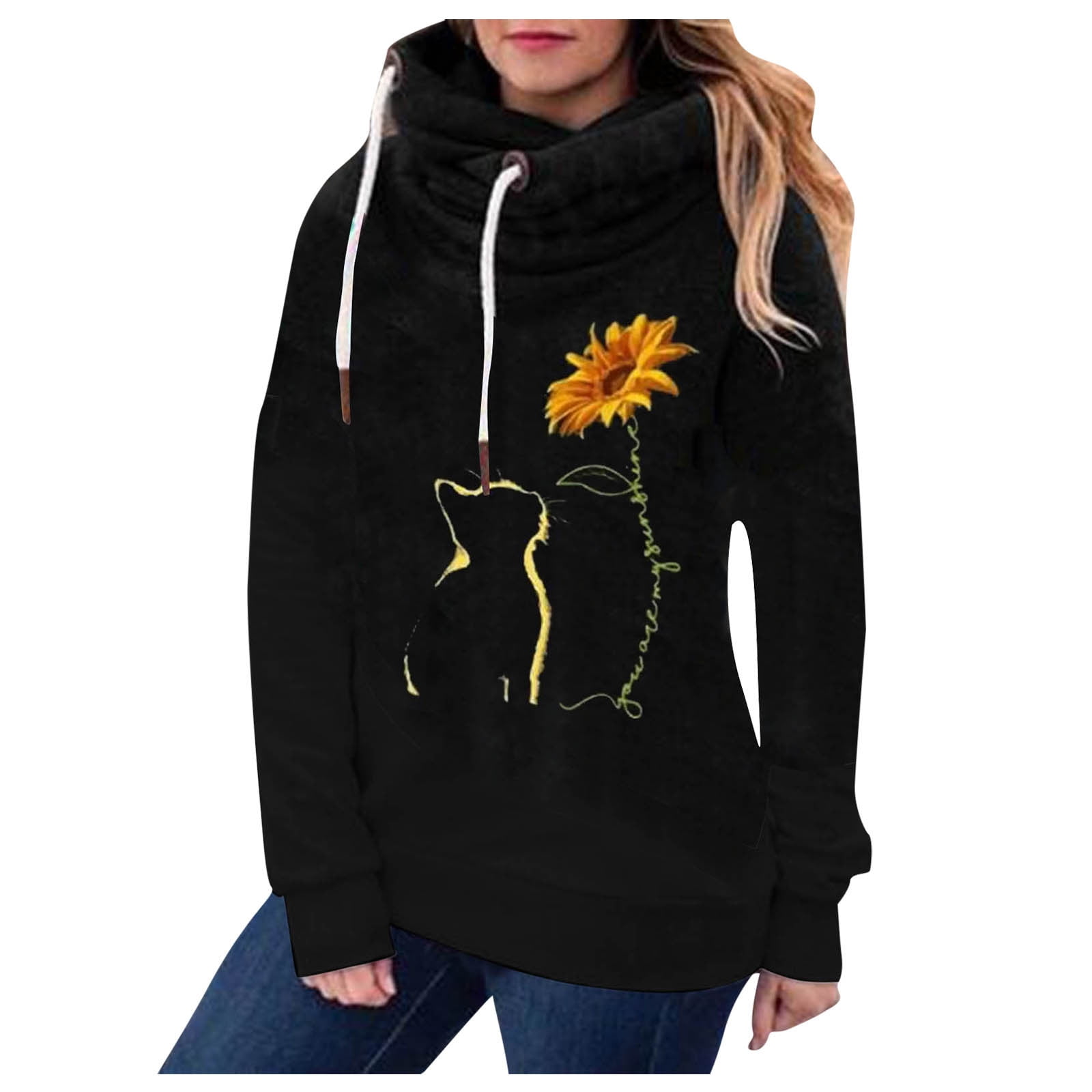 Dadaria Hoodies for Women Plus Size Cat Sunflower Print Hoodies Sweater