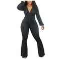 thumbnail image 1 of Dadaria Jumpsuits for Women Casual Women's Fashion High Waist Solid Color Long Sleeve V-Neck Flared Jumpsuit Black M,Women, 1 of 9