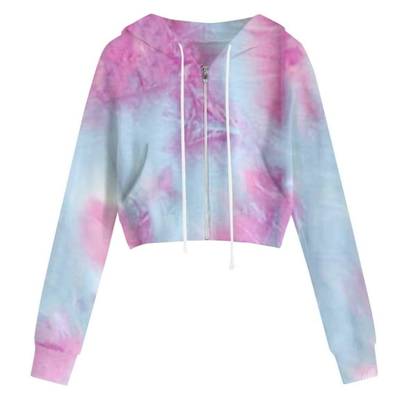 Dadaria Lightweight Hoodies for Women Zip Up Tie Dye Long Sleeve Zipper Pocket Hooded Sweatshirt Tops M Medium,Female
