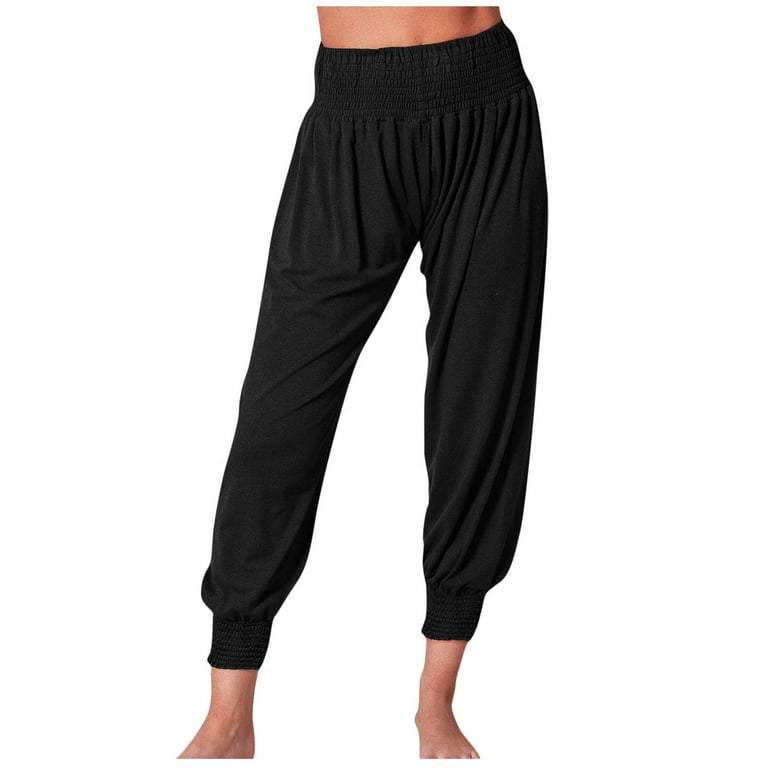 Dadaria Tall Flare Yoga Pants for Women Women Recreational Home Harron  Solid Color Elastic Mid Waist Sports Yoga Fold Leggings Long Pants Black XL, Women 