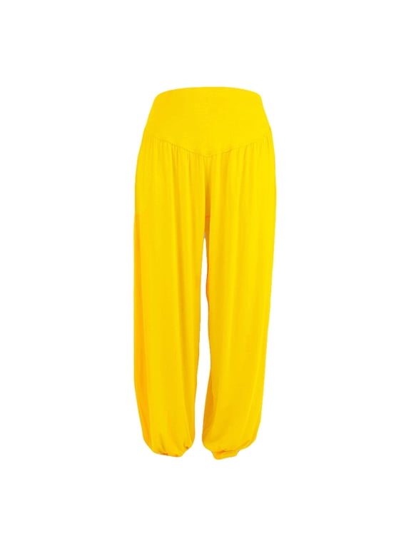 Tall Flare Yoga Pants for Women Womens Elastic Loose Casual Cotton Soft Yoga Sports Dance Harem Pants Yellow XS,Women