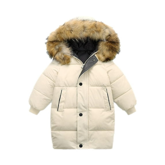 Dadaria Toddler Winter Coat 1-10Years Thicken Warm Kids Down Coat Winter Hooded Long Boys Girls Cotton Down Jackets Outerwears Children Clothing Beige 1-2 Years,Toddler