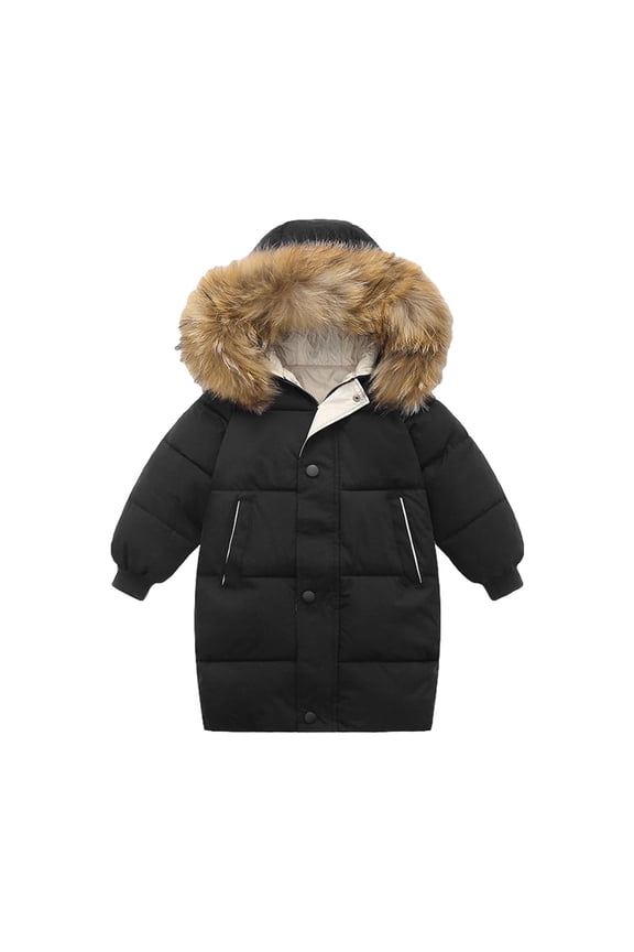 Toddler Winter Coat 1-10Years Thicken Warm Kids Down Coat Winter Hooded Long Boys Girls Cotton Down Jackets Outerwears Children Clothing Black 4-5 Years,Toddler