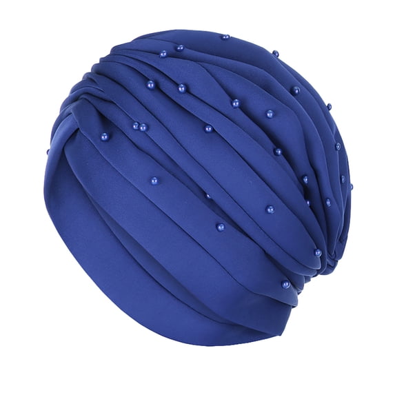 Dadaria Turbans for Women Fashion Solid Beading Hat Ruffle Beanie Turban Wrap Cap Blue,Women