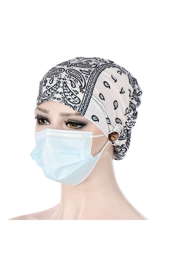 Turbans for Women Head Wraps Women With Buttons Hat Cancer Chemo Hat Beanie Wrap Cap White,Women