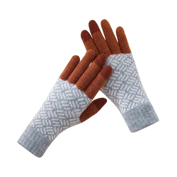 Dadaria Warm Gloves Winter Women Cold And Windproof Striped Warm Knitted Finger Gloves Casual Brown One Size,Women
