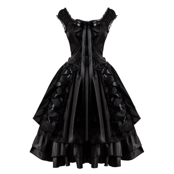 Dadaria Wedding Guest Dresses for Women Formal Long Sleeve Women's Gothic Maid Square Neck Sleeveless Casual Vintage Dress Black XS,Women