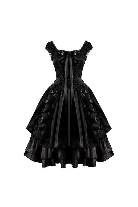 Wedding Guest Dresses for Women Formal Long Sleeve Women's Gothic Maid Square Neck Sleeveless Casual Vintage Dress Black XS,Women