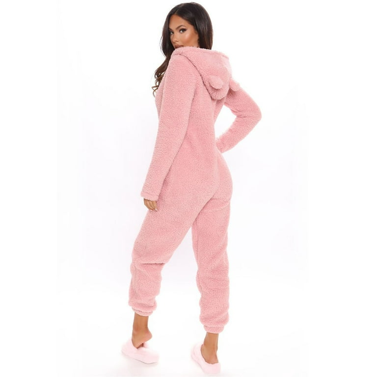 Dadaria Wide Leg Jumpsuits for Women Formal Women Long Sleeve Hooded  Jumpsuit Pajamas Casual Winter Warm Rompe Sleepwear Pink XL,Women