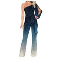 thumbnail image 1 of Dadaria Wide Leg Jumpsuits for Women Women Long Sleeve Sloping Shoulders Print Jumpsuit Casual Pants Blue XS,Women, 1 of 7