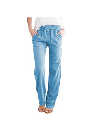 Linen-blend Dress Pants - Light blue - Ladies