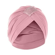 Dadaria Witch Hats for Women Solid Rhinestone Ruffle Chemo Hat Headwear Head Wraps Turbans Beanie Cap Headwraps Pink One Size,Women