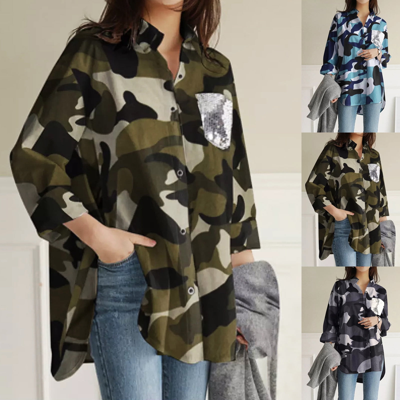 camouflage button down shirt for women's