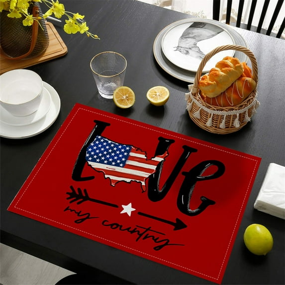 Dadatutu 12x18 Inch Patriotic Placemats, Red/Blue Seasonal Table Mats for 4th of July Parties, Durable Washable Dining Decor