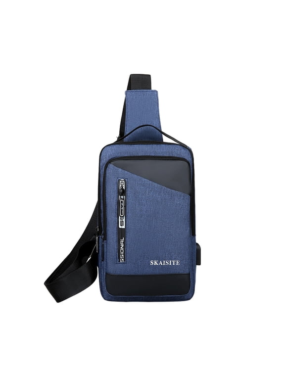 Black Blue Gray Sling Crossbody Backpack Shoulder Bag for Men Women, One Strap Backpack Sling Anti-Theft Tactical Chest Bag Backpack for Hiking Walking Biking Travel Cycling USB Charger Port