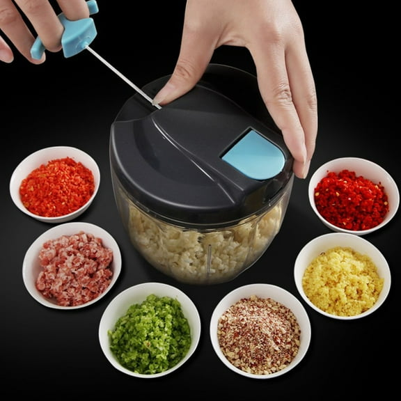 Dadatutu Manual Food Chopper, Vegetable Chopper Garlic Chopper, Pull String Manual Food Processor with 5 Sharp Blades Mincer for Cutting Onions Chili Ginger Seasoning, Household Supplies