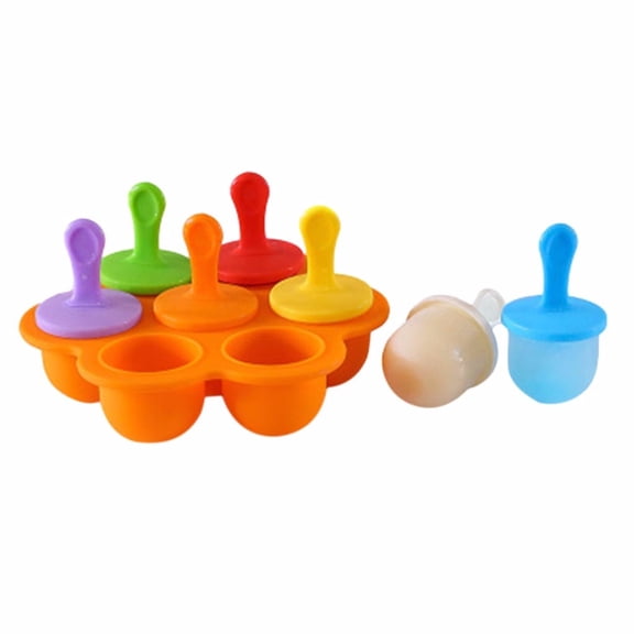 Dadatutu Silicone Ice Cube Mold with Colorful Sticks, 7-Cavity Reusable Ice Cream Tray, Non-Toxic BPA-Free Freezer Safe