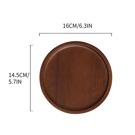 Dadatutu Wooden Serving Tray, Wood Round Tray, Round Brown Wood Tea Coffee Snack Food Meals Serving Plate Restaurant Trays
