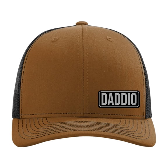 Daddio Vegan Leather Patch Cap - Richardson 112, Dad Hat, Dad Gift, Daddy Hat, Richardson Hat, Leather Richardson Hat 112 (Caramel/Black)