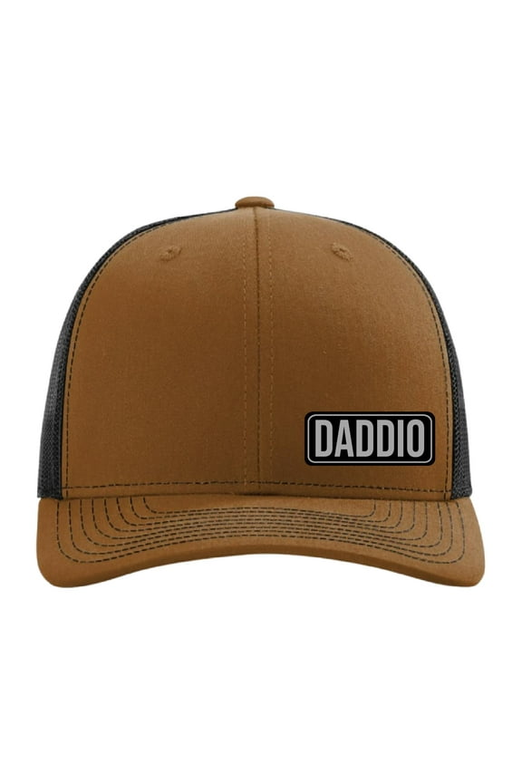 Daddio Vegan Leather Patch Cap - Richardson 112, Dad Hat, Dad Gift, Daddy Hat, Richardson Hat, Leather Richardson Hat 112 (Caramel/Black)