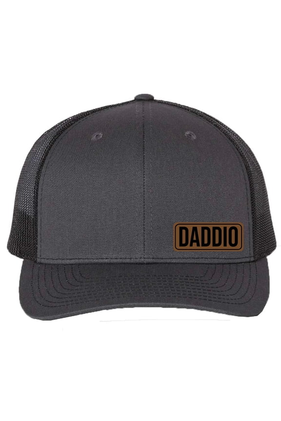 Daddio Vegan Leather Patch Cap, Richardson 112, Richardson Hat, Dad Hat, Dad Gift, Daddy Hat, Richardson Cap, Leather Richardson Hat 112, Black Charcoal (Charcoal Black)