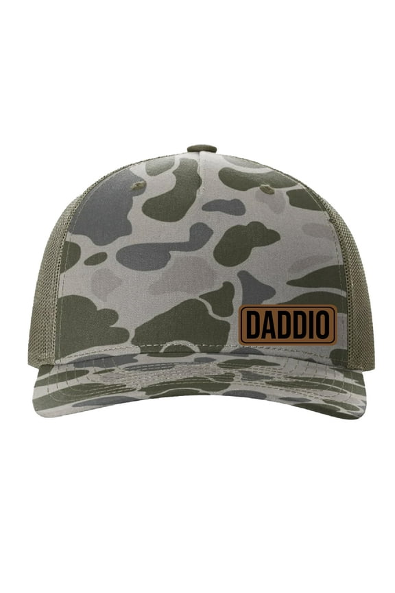 Daddio Vegan Leather Patch Cap, Richardson 112, Richardson Hat, Dad Hat, Dad Gift, Daddy Hat, Richardson Cap, Leather Richardson Hat 112, Black Charcoal (Marsh Camo)