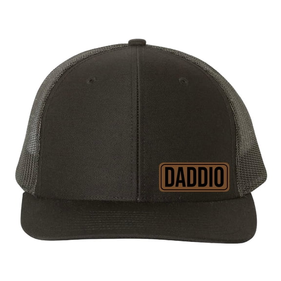 Daddio Vegan Leather Patch Cap, Richardson 112, Richardson Hat, Dad Hat, Dad Gift, Daddy Hat, Richardson Cap, Leather Richardson Hat 112, Black Charcoal (Solid Black)