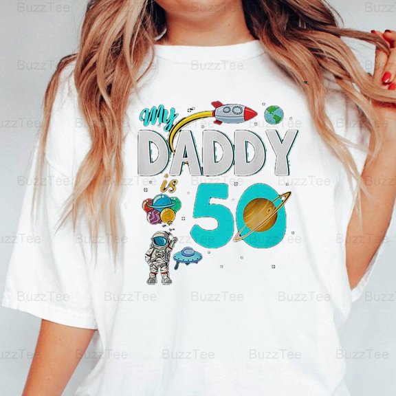 Daddy 50 Happy Father's Day 50th Birthday Astronaut Space Age T-Shirt Unisex, up to 5XL