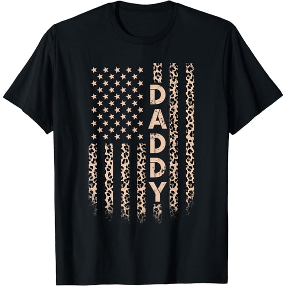 Daddy American Flag USA Leopard Print Dad T-Shirt