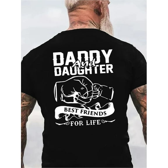 Daddy And Daughter Print Men's Crew Neck Short Sleeve Plus Size T-shirt, Lightweight Versatile Tee For Summer Daily Wear