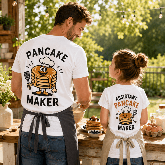 Daddy And Me Pancake Maker Matching Shirts, Dad Daughter Cooking Outfit, Family Kitchen Shirts, Baking Together Gift