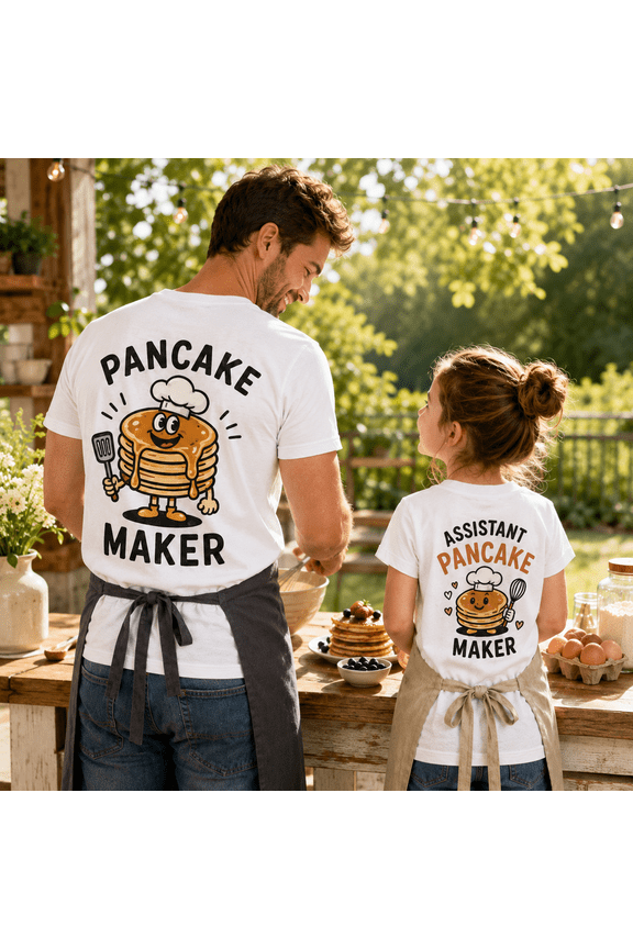 Daddy And Me Pancake Maker Matching Shirts, Dad Daughter Cooking Outfit, Family Kitchen Shirts, Baking Together Gift