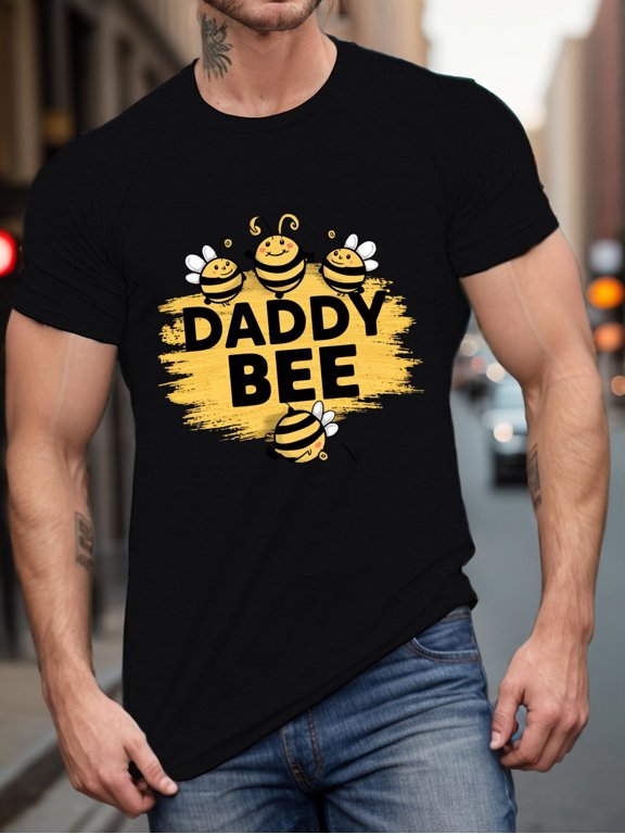 “Daddy Bee” Bees Print Casual Short Sleeve Crew Neck T-Shirt, Breathable Summer Top for Men