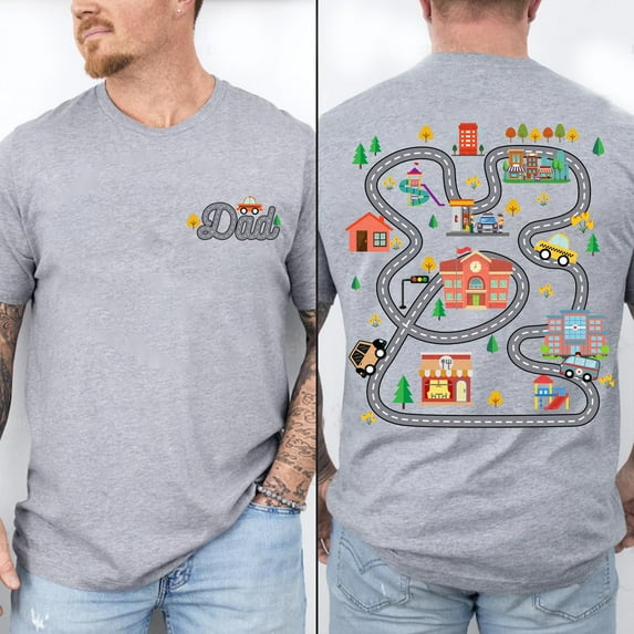 Daddy Car Massage 2 Sides T-Shirt, Race Track Family Shirt, Play Car On Dad Back Graphic Tee