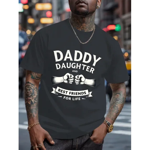 Daddy Daughter Best Friends Fist Bump Graphic Men Short Sleeve Casual T-Shirt Gift for Dad