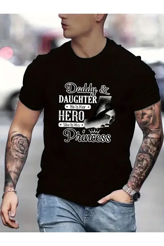Daddy Daughter Hero Princess Graphic for Men Short Sleeve Casual T-Shirt