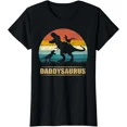 thumbnail image 1 of Daddy Dinosaur Daddysaurus 2 Two Kids Funny Father's Ladies' Crewneck T-Shirt, 1 of 2