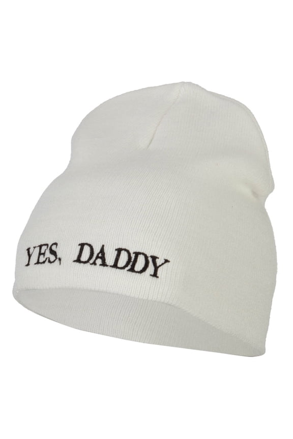 Daddy Embroidered Knitted Short Beanie - White OSFM